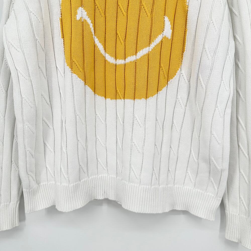 Joshua Sanders x Smiley Unisex Smile Chunky Cable Knit Sweater Crew Neck, White - Picture 7 of 14